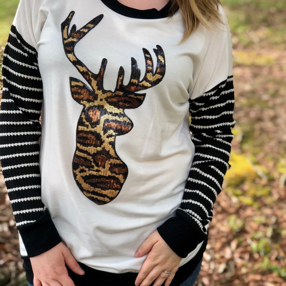 Leopard Print Sequin Deer Top 🦌
